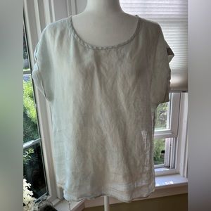 Willi Smith 100% linen pale blue cap sleeve top Lagenlook Cottagecore size large